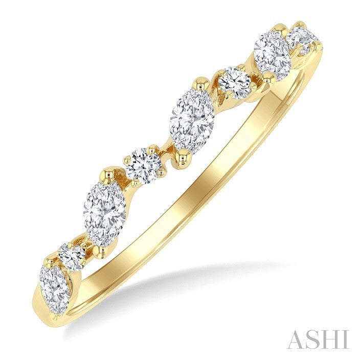 3/8 Ctw Wave Pattern Scatter Marquise and Round Cut Diamond Fashion Band in 14K Yellow Gold