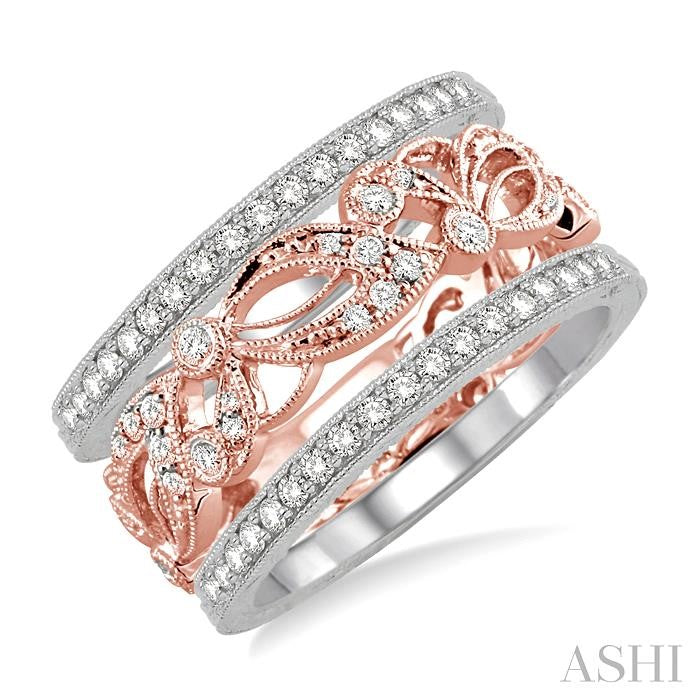 1/2 Ctw Round Cut Diamond Triple Band Set in 14K White and Rose Gold