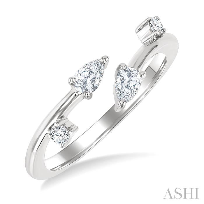1/4 Ctw Open Bypass Pear and Round Cut Diamond Fashion Ring in 14K White Gold