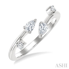 1/4 Ctw Open Bypass Pear and Round Cut Diamond Fashion Ring in 14K White Gold