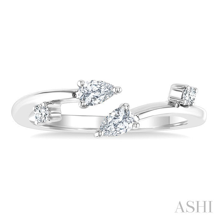 1/4 Ctw Open Bypass Pear and Round Cut Diamond Fashion Ring in 14K White Gold
