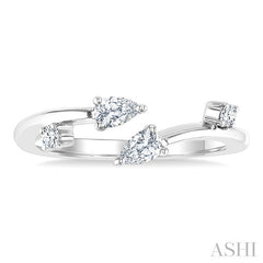 1/4 Ctw Open Bypass Pear and Round Cut Diamond Fashion Ring in 14K White Gold