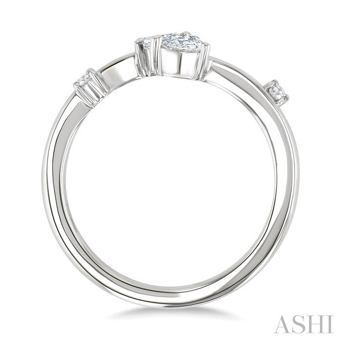 1/4 Ctw Open Bypass Pear and Round Cut Diamond Fashion Ring in 14K White Gold