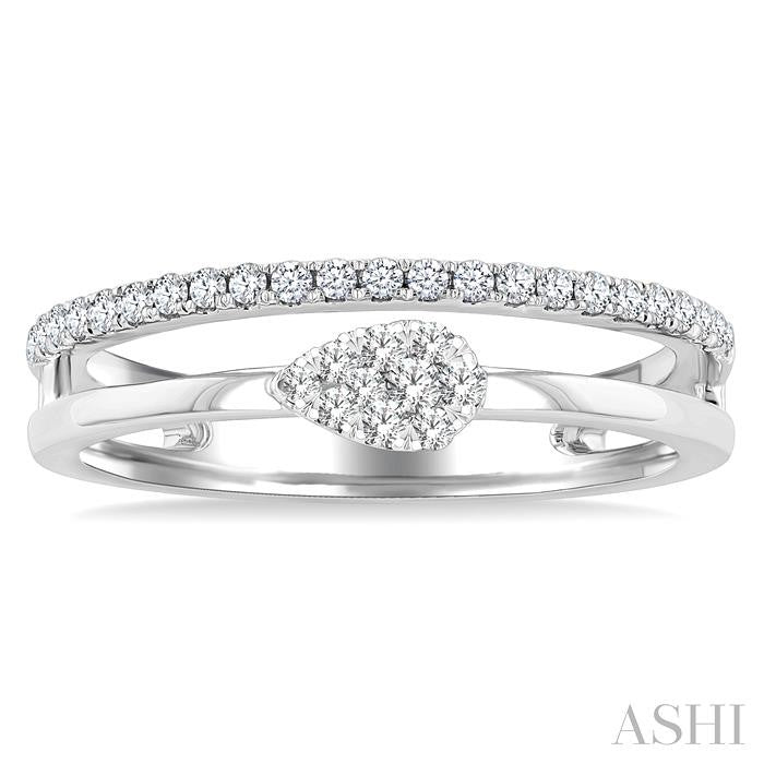 1/4 Ctw Double Row Pear Shape Lovebright Round Cut Diamond Ladies Ring in 10K White Gold