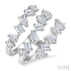 2 1/3 Ctw Mixed Pear and Emerald Cut Diamond Fashion Wrap Ring in 14K White Gold