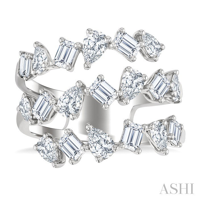 2 1/3 Ctw Mixed Pear and Emerald Cut Diamond Fashion Wrap Ring in 14K White Gold