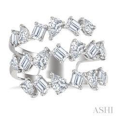 2 1/3 Ctw Mixed Pear and Emerald Cut Diamond Fashion Wrap Ring in 14K White Gold