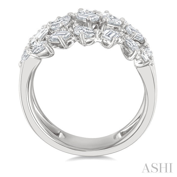 2 1/3 Ctw Mixed Pear and Emerald Cut Diamond Fashion Wrap Ring in 14K White Gold