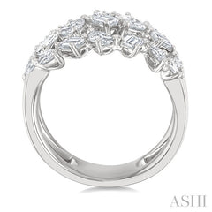 2 1/3 Ctw Mixed Pear and Emerald Cut Diamond Fashion Wrap Ring in 14K White Gold