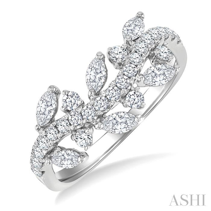 3/4 Ctw Curved Center Marquise and Round Cut Diamond Fashion Band in 14K White Gold