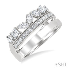 1 1/6 Ctw Split Top Mixed Diamond Cut Bold Gold Fashion Wide Band in 14K White Gold
