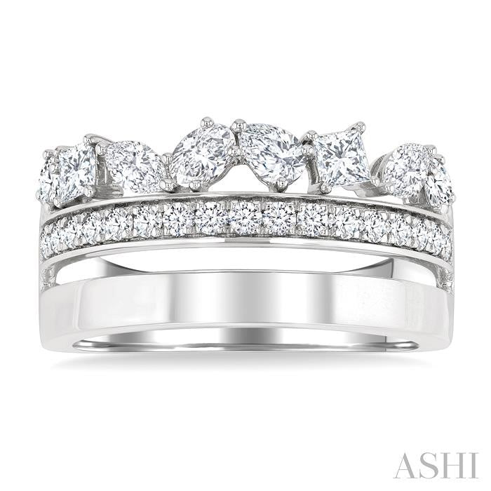 1 1/6 Ctw Split Top Mixed Diamond Cut Bold Gold Fashion Wide Band in 14K White Gold