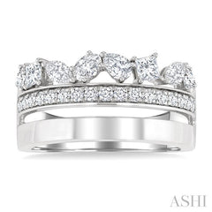 1 1/6 Ctw Split Top Mixed Diamond Cut Bold Gold Fashion Wide Band in 14K White Gold