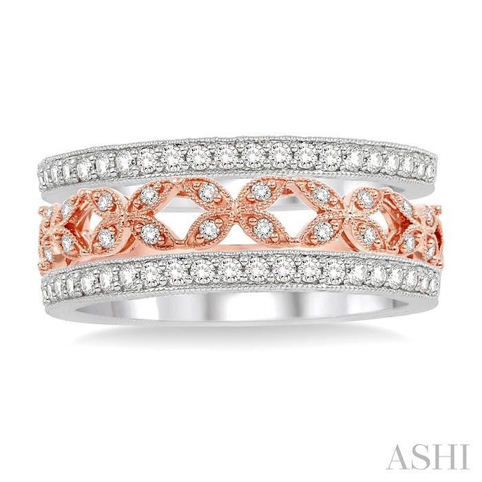 1/2 Ctw Round Cut Diamond Triple Band Set in 14K White and Rose Gold