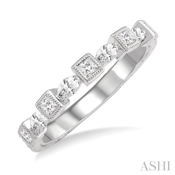 3/8 Ctw Marquise and Princess Cut Diamond Ladies Band in 14K White Gold