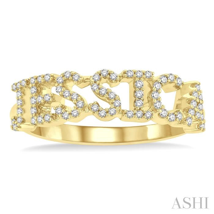 1/4 Ctw 'JESSICA' Block Name Round Cut Diamond Ring in 10K Yellow Gold