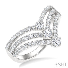 3/4 Ctw Triple Chevron Round Cut Diamond Fashion Ring in 14K White Gold