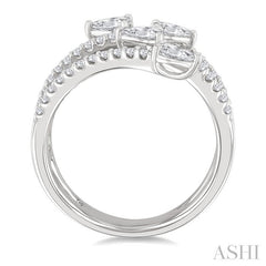 7/8 Ctw Split Double Bypass Pear and Round Cut Diamond Open Fashion Ring in 14K White Gold