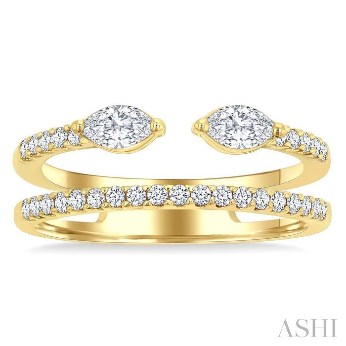 1/2 Ctw Split Twin Row 2-Stone Marquise and Round Cut Diamond Fashion Ring in 14K Yellow Gold