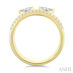 1/2 Ctw Split Twin Row 2-Stone Marquise and Round Cut Diamond Fashion Ring in 14K Yellow Gold