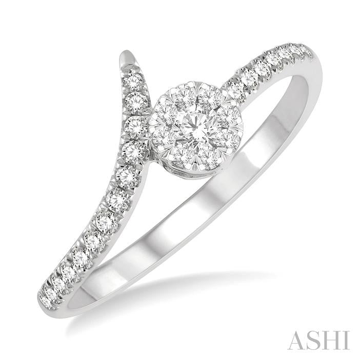 1/4 Ctw Open-End Circular Mount Lovebright Round Cut Diamond Ladies Ring in 14K White Gold