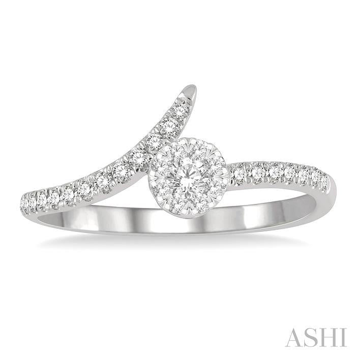 1/4 Ctw Open-End Circular Mount Lovebright Round Cut Diamond Ladies Ring in 14K White Gold