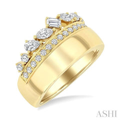 3/4 Ctw Mixed Diamond Cut Fashion Ring in 14K Yellow Gold