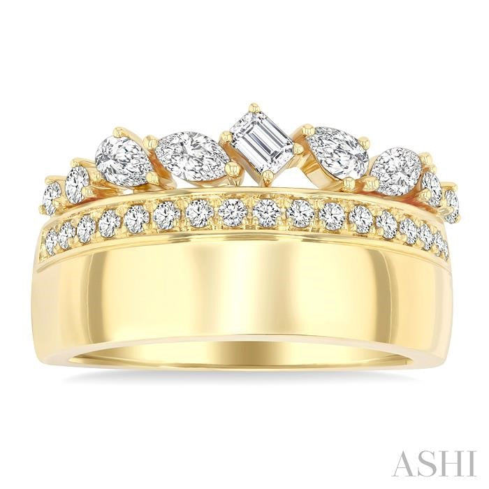 3/4 Ctw Mixed Diamond Cut Fashion Ring in 14K Yellow Gold