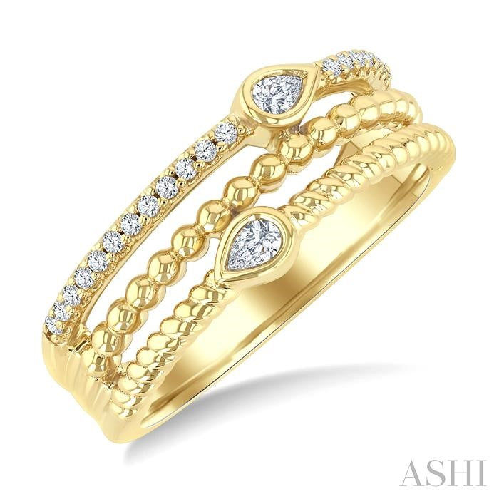 1/5 Ctw Split Three Row Pear and Round Cut Diamond Fashion Band in 10K Yellow Gold