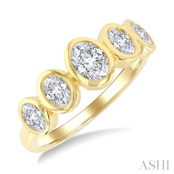 1 Ctw 5-Stone Bezel Set Oval Cut Diamond Fashion Band in 14K Yellow Gold