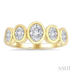 1 Ctw 5-Stone Bezel Set Oval Cut Diamond Fashion Band in 14K Yellow Gold