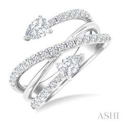 1 Ctw East West Pear and Round Cut Diamond Split Open-End Fashion Ring in 14K White Gold