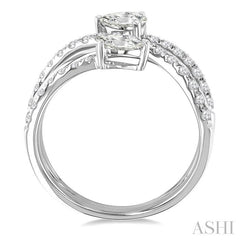 1 Ctw East West Pear and Round Cut Diamond Split Open-End Fashion Ring in 14K White Gold