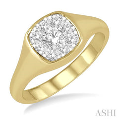 1/2 Ctw Cushion Shape Lovebright Diamond Ring in 14K Yellow and White Gold