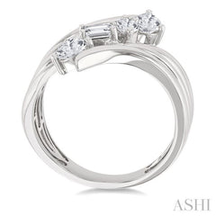 1 Ctw Open Bypass Ribbed Shank Mixed Diamond Cut Fashion Ring in 14K White Gold