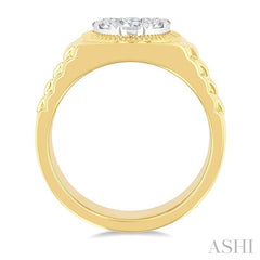 1 Ctw Flat Top Lovebright Round Cut Diamond Men's Ring in 10K Yellow and White Gold