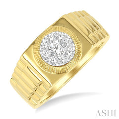 1/2 Ctw Flat Top Lovebright Round Cut Diamond Men's Ring in 10K Yellow and White Gold