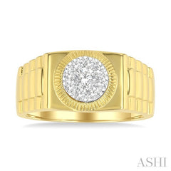 1/2 Ctw Flat Top Lovebright Round Cut Diamond Men's Ring in 10K Yellow and White Gold