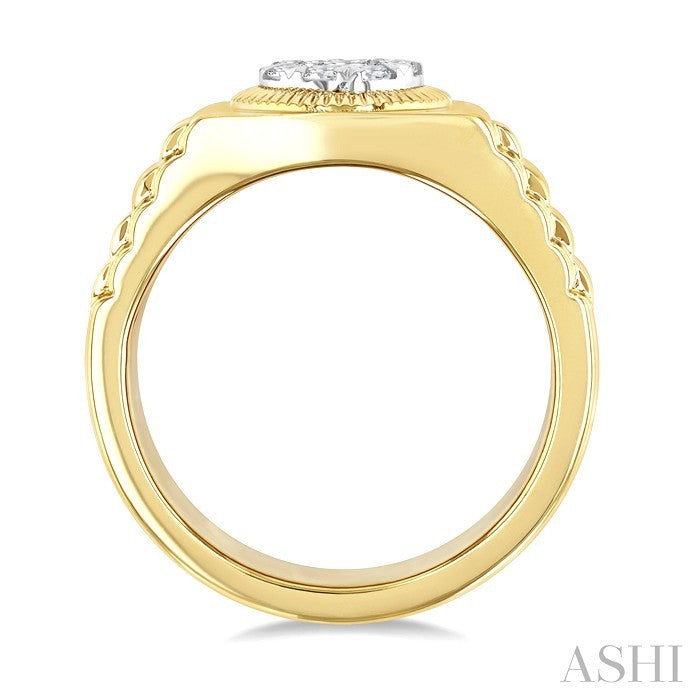 1/2 Ctw Flat Top Lovebright Round Cut Diamond Men's Ring in 10K Yellow and White Gold