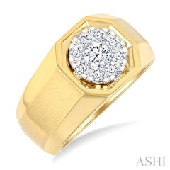3/4 Ctw Lovebright Hexagonal Groove Round Cut Diamond Men's Ring in 10K Yellow and White Gold