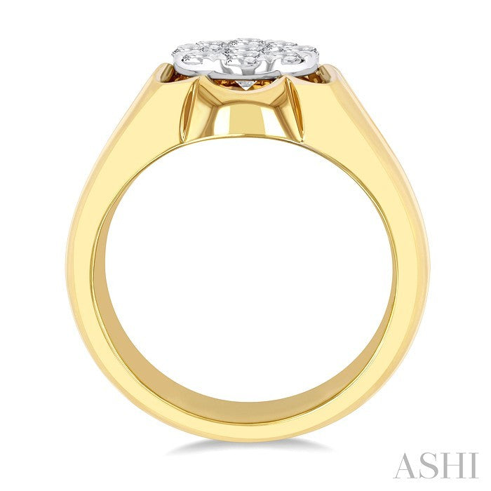 1 Ctw Floral Center Lovebright Round Cut Diamond Men's Ring in 14K Yellow and White Gold