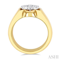 1 Ctw Floral Center Lovebright Round Cut Diamond Men's Ring in 14K Yellow and White Gold