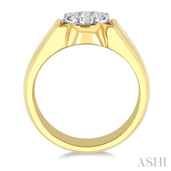 3/4 Ctw Floral Center Lovebright Round Cut Diamond Men's Ring in 14K Yellow and White Gold