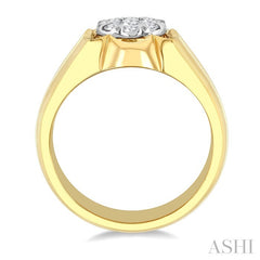 3/4 Ctw Floral Center Lovebright Round Cut Diamond Men's Ring in 14K Yellow and White Gold