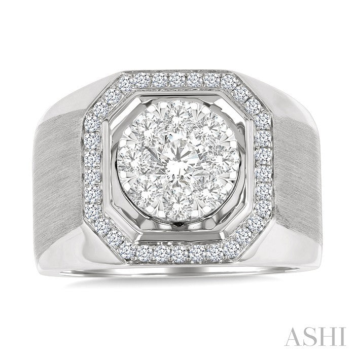 1 3/8 Ctw Octagonal Shape Lovebright Round Cut Diamond Men's Ring in 14K White Gold