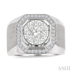 1 3/8 Ctw Octagonal Shape Lovebright Round Cut Diamond Men's Ring in 14K White Gold