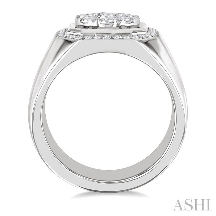 1 3/8 Ctw Octagonal Shape Lovebright Round Cut Diamond Men's Ring in 14K White Gold