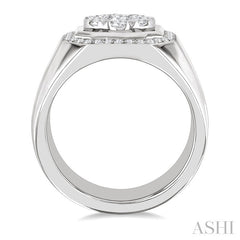 1 3/8 Ctw Octagonal Shape Lovebright Round Cut Diamond Men's Ring in 14K White Gold