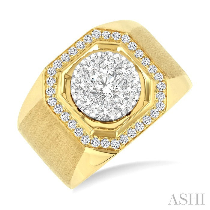 1 3/8 Ctw Octagonal Shape Lovebright Round Cut Diamond Men's Ring in 14K Yellow and White Gold