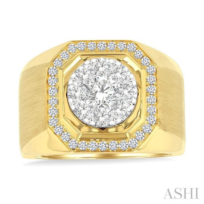 1 3/8 Ctw Octagonal Shape Lovebright Round Cut Diamond Men's Ring in 14K Yellow and White Gold